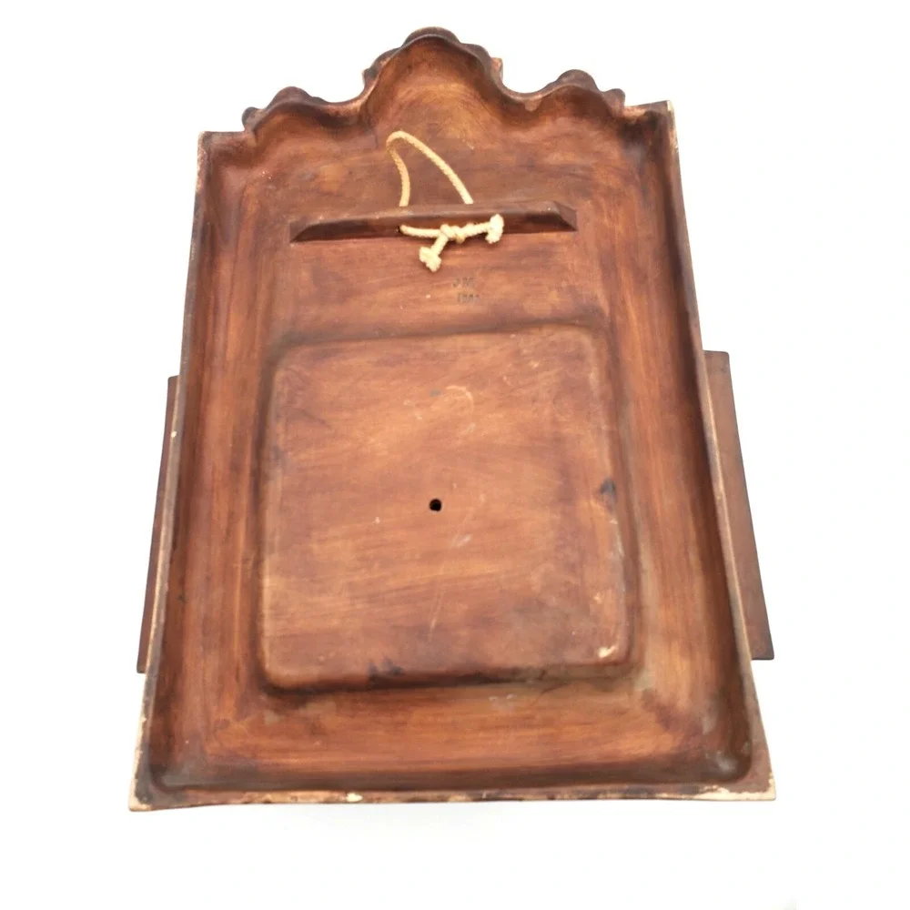 Antique Terracotta 3D Window Wall Plaque Woman Having Tea Coffee